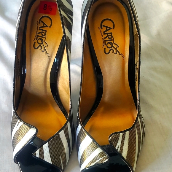 Carlos Santana White Black Metallic Zebra Heels - Picture 3 of 10